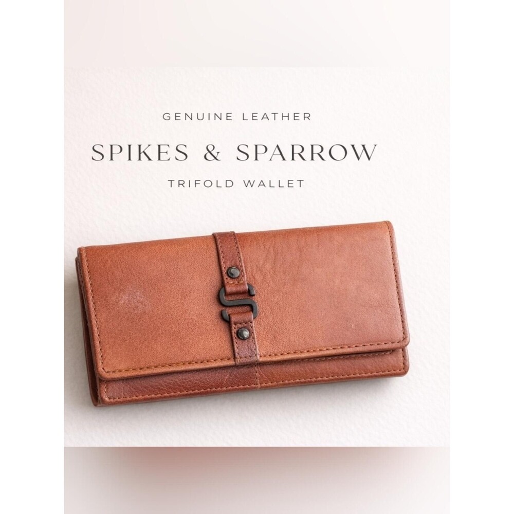Spikes & Sparrow Leather Wallet Organizer Cognac Brown Snap Multi Compartment